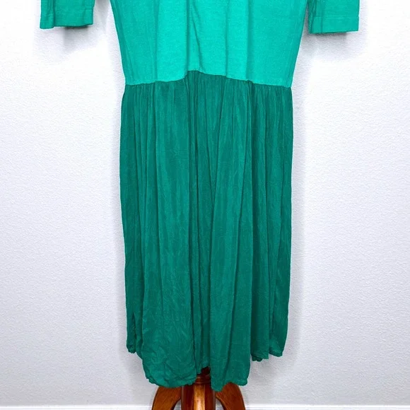 JOHNNY WAS T-Shirt Maxi Dress MED Long Sleeve Embroidered Fish Kelly Green - Picture 5 of 12